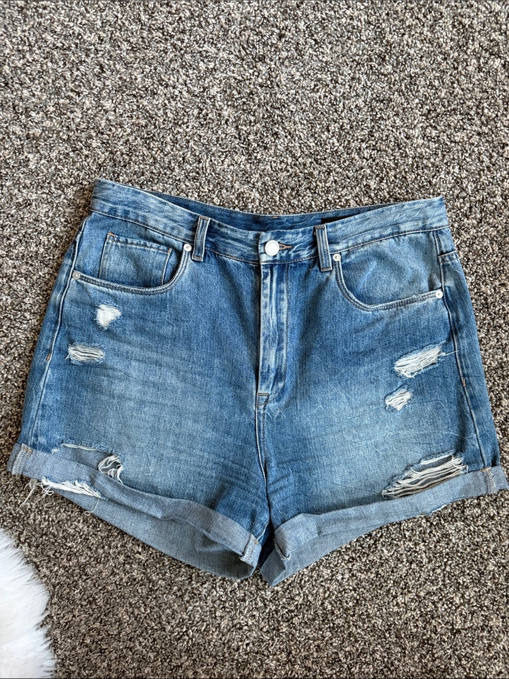 Blank NYC Distressed Rolled-Hem Denim Shorts - Blue
